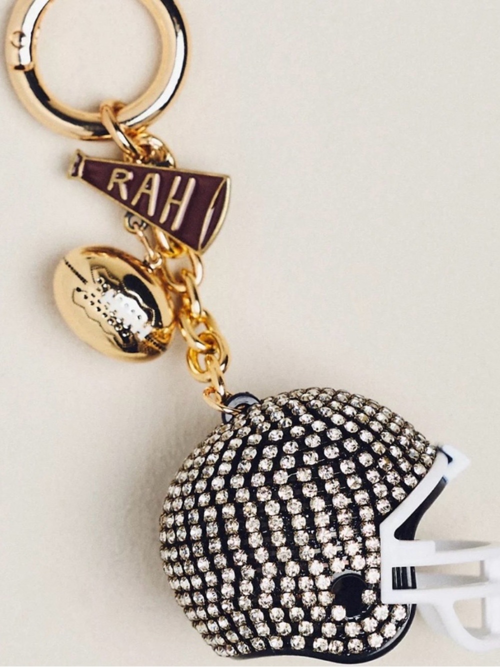 Anthropologie Black and Gold Rhinestone Helmet bag charm